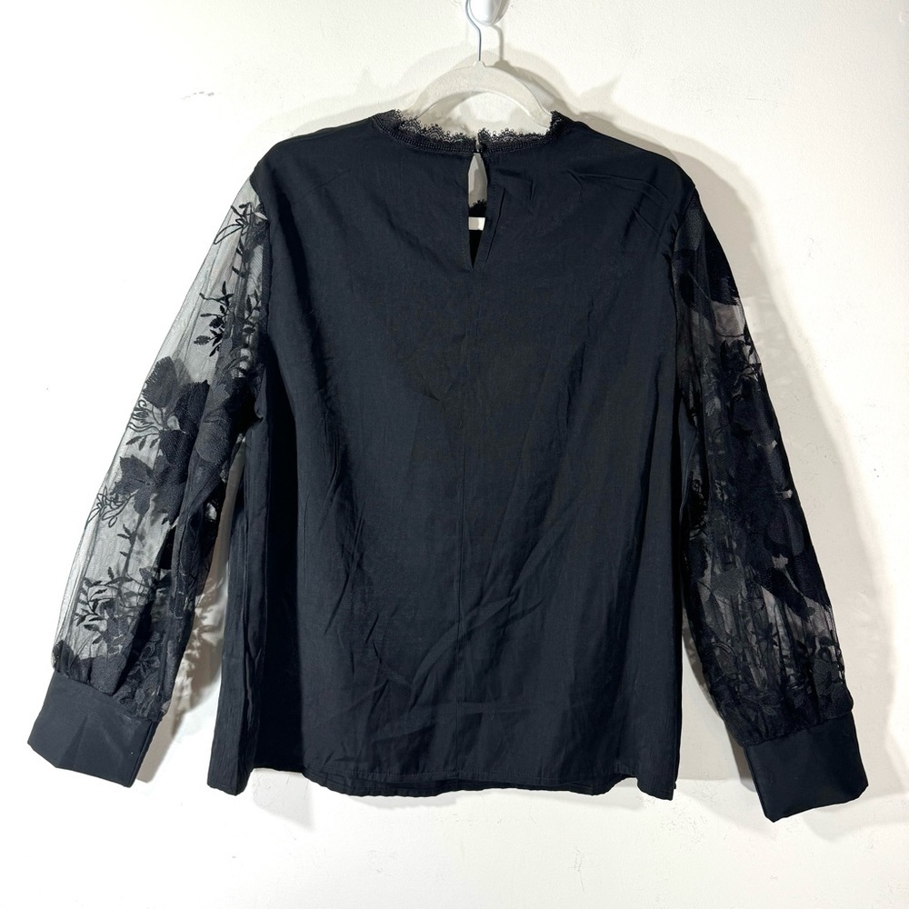 Shein Black Sheer Lace Balloon Sleeve Blouse - Picture 5 of 9